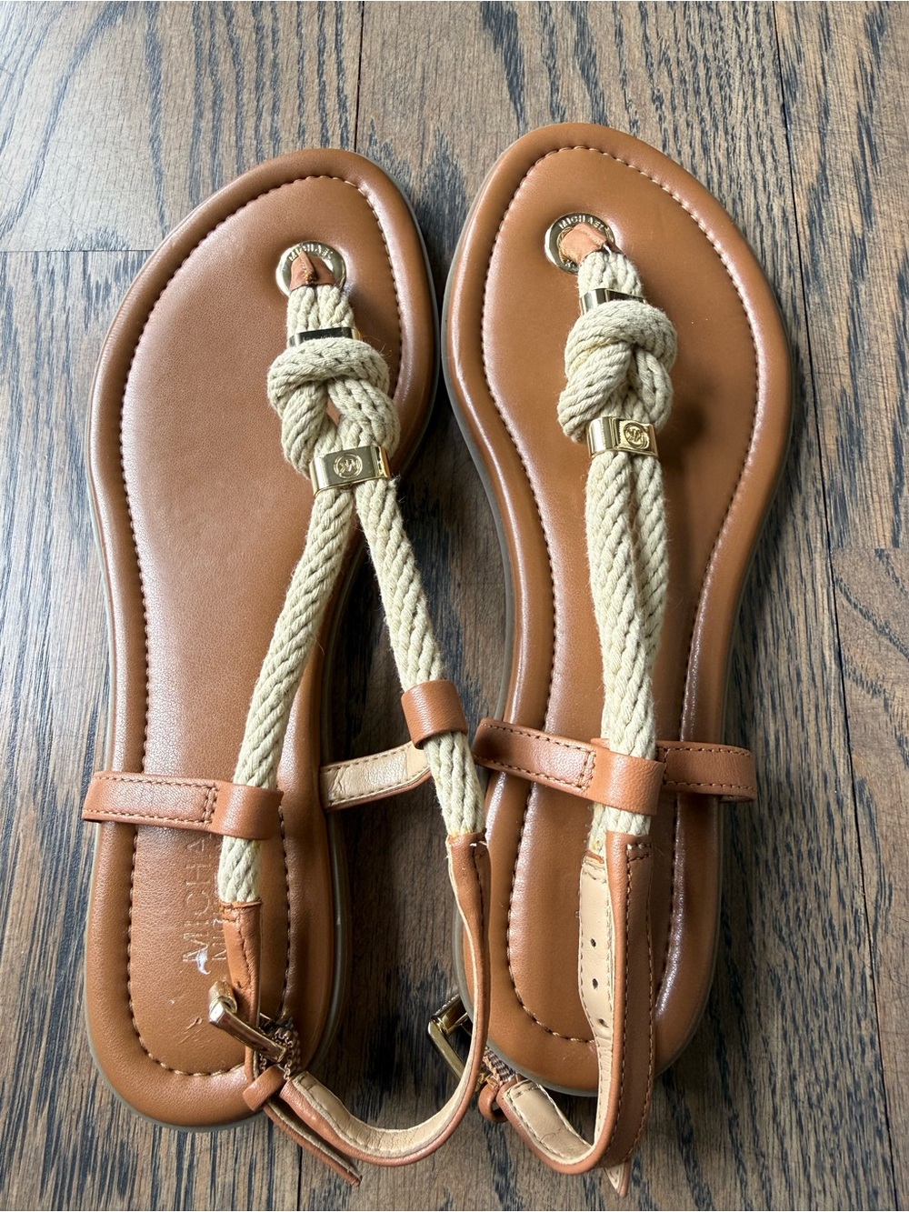 Michael Kors Tan and Beige Rope T-Strap Sandals size 6.5. Like new condition. - Picture 6 of 7